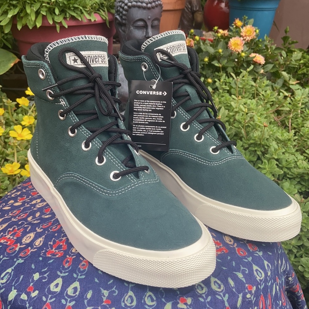 New Skid Grip Green Suede Converse Hi Top Sneakers